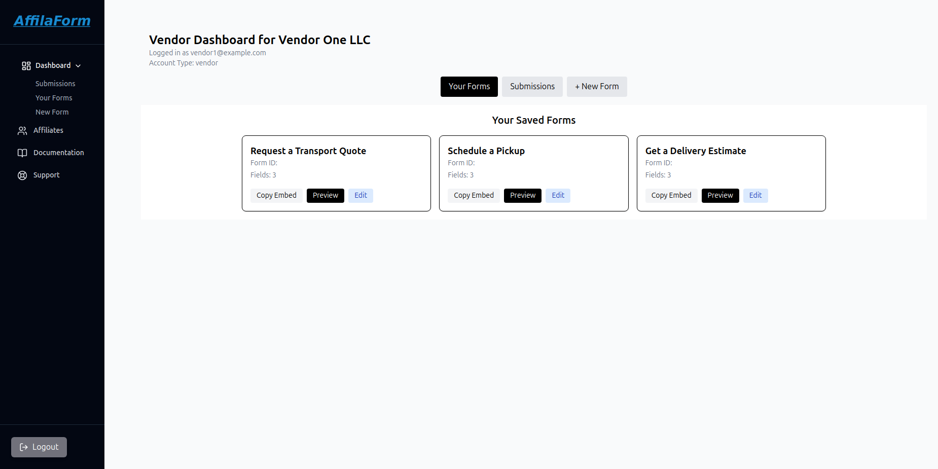 Vendor Dashboard